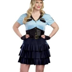 Sexy Sultry Police Officer Cop Halloween Costume Dress Cosplay Women's XL EUC